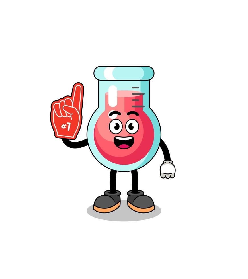 mascota de dibujos animados de los fanáticos del número 1 del vaso de precipitados de laboratorio vector