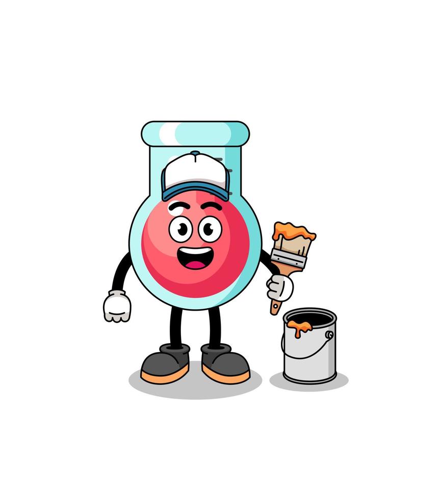 Character mascot of laboratory beaker as a painter vector