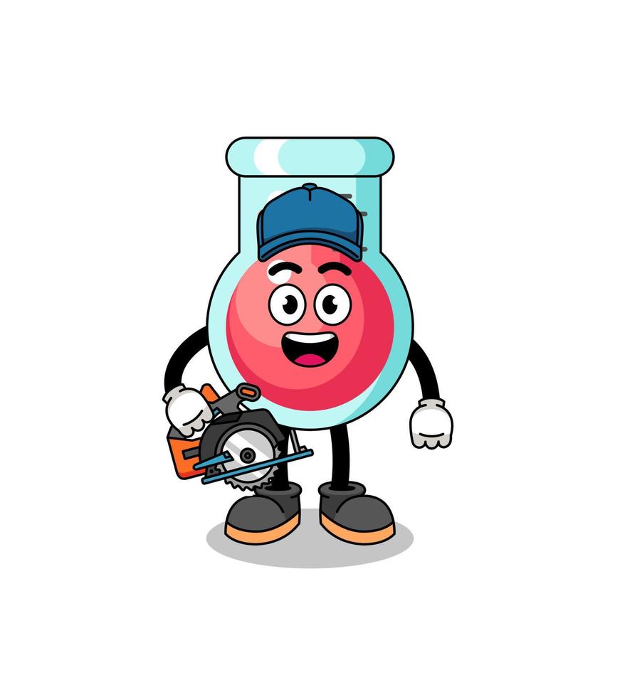 Cartoon Illustration of laboratory beaker as a woodworker vector