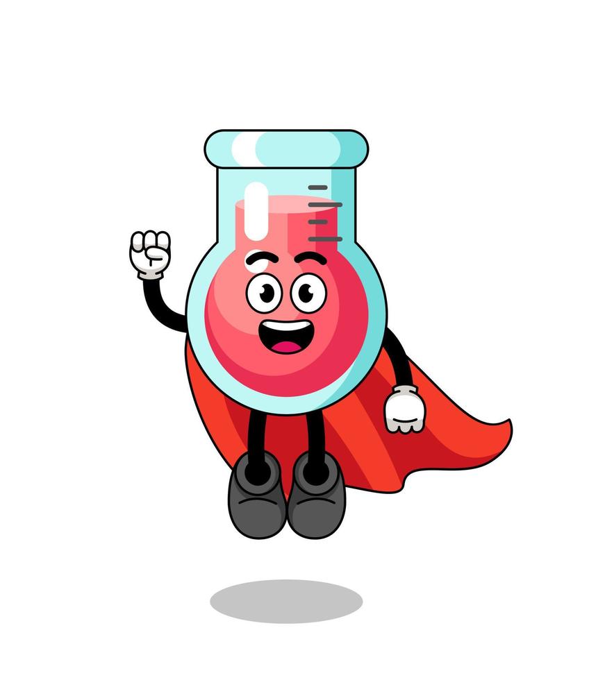 laboratory beaker cartoon with flying superhero vector