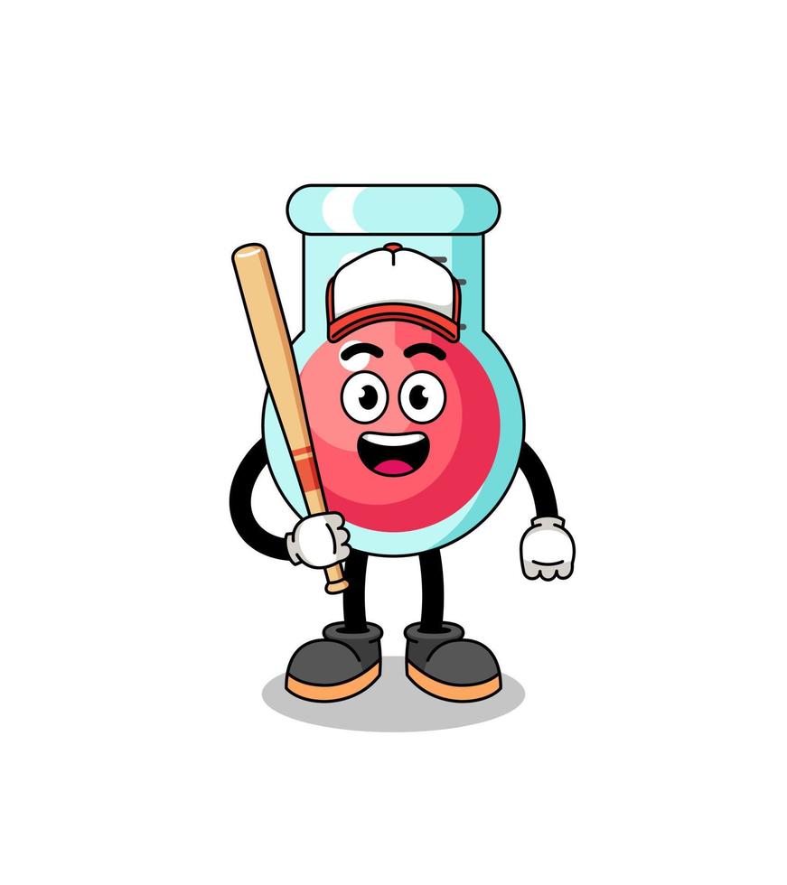 caricatura de mascota de vaso de laboratorio como jugador de béisbol vector