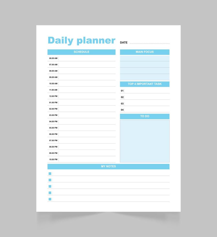 Minimalist daily planner page template . Blank white notepad page. vector
