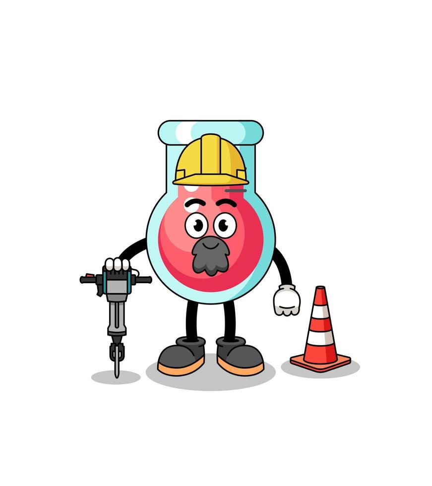 Character cartoon of laboratory beaker working on road construction vector