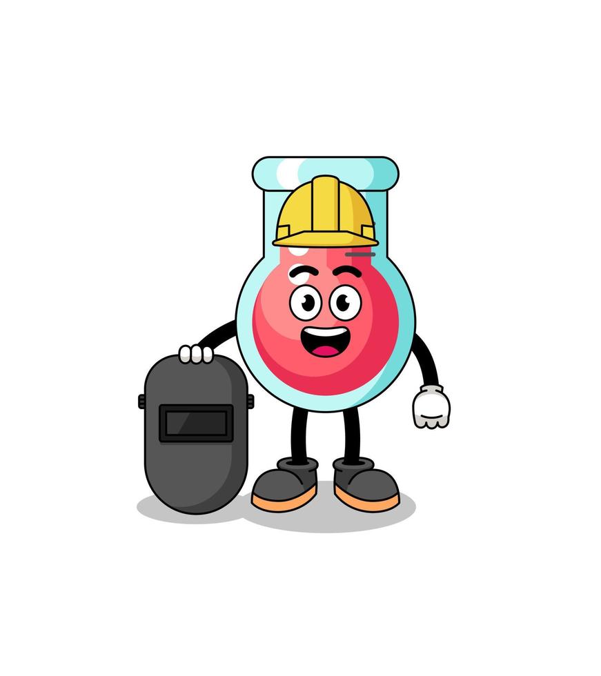 Mascot of laboratory beaker as a welder vector