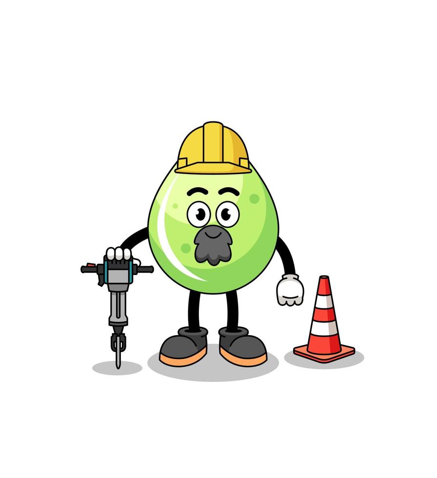 Character cartoon of melon juice working on road construction vector