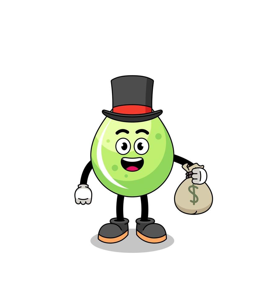 ilustración de mascota de jugo de melón hombre rico sosteniendo un saco de dinero vector