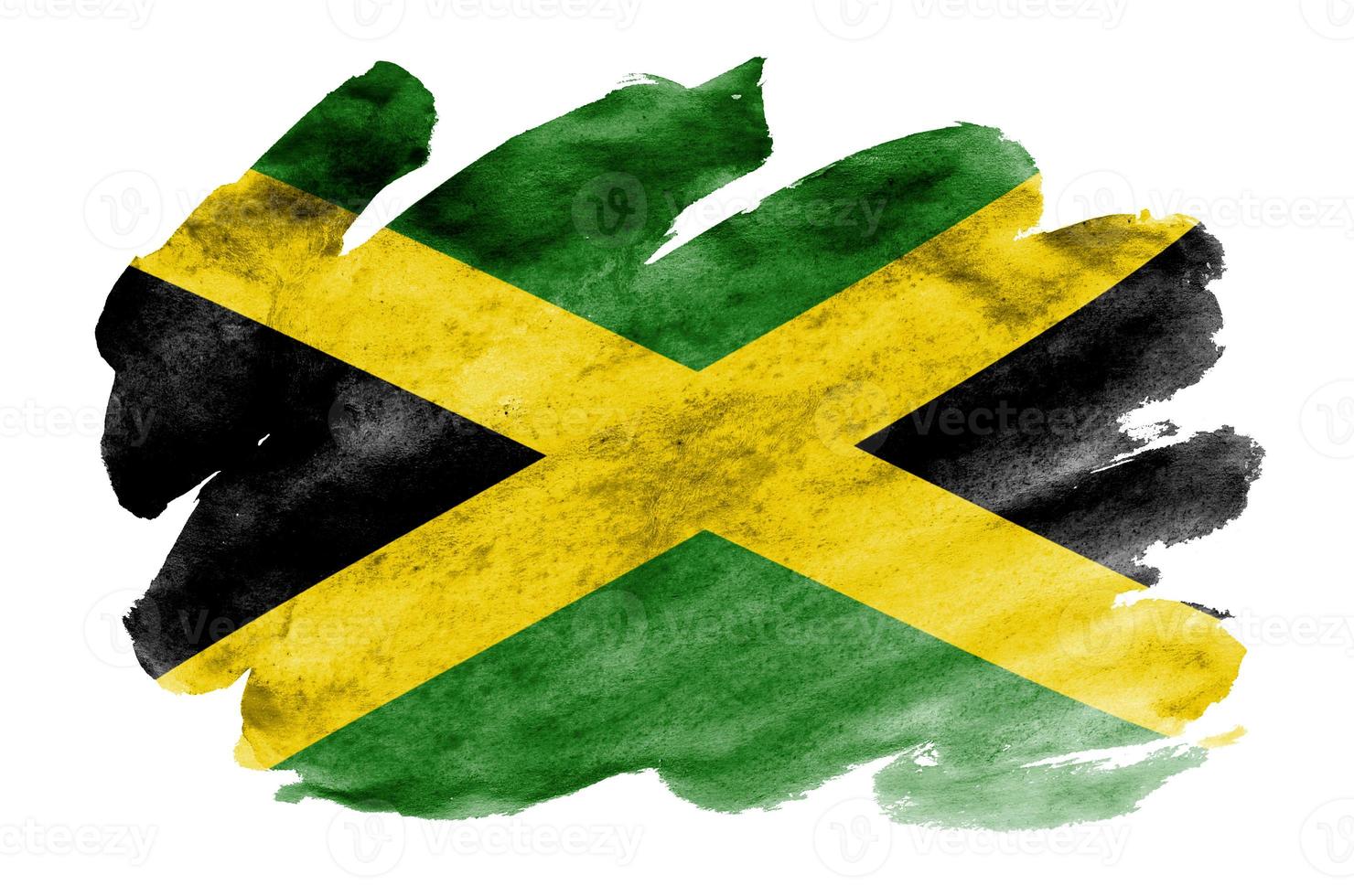 Jamaica flag is depicted in liquid watercolor style isolated on white background photo