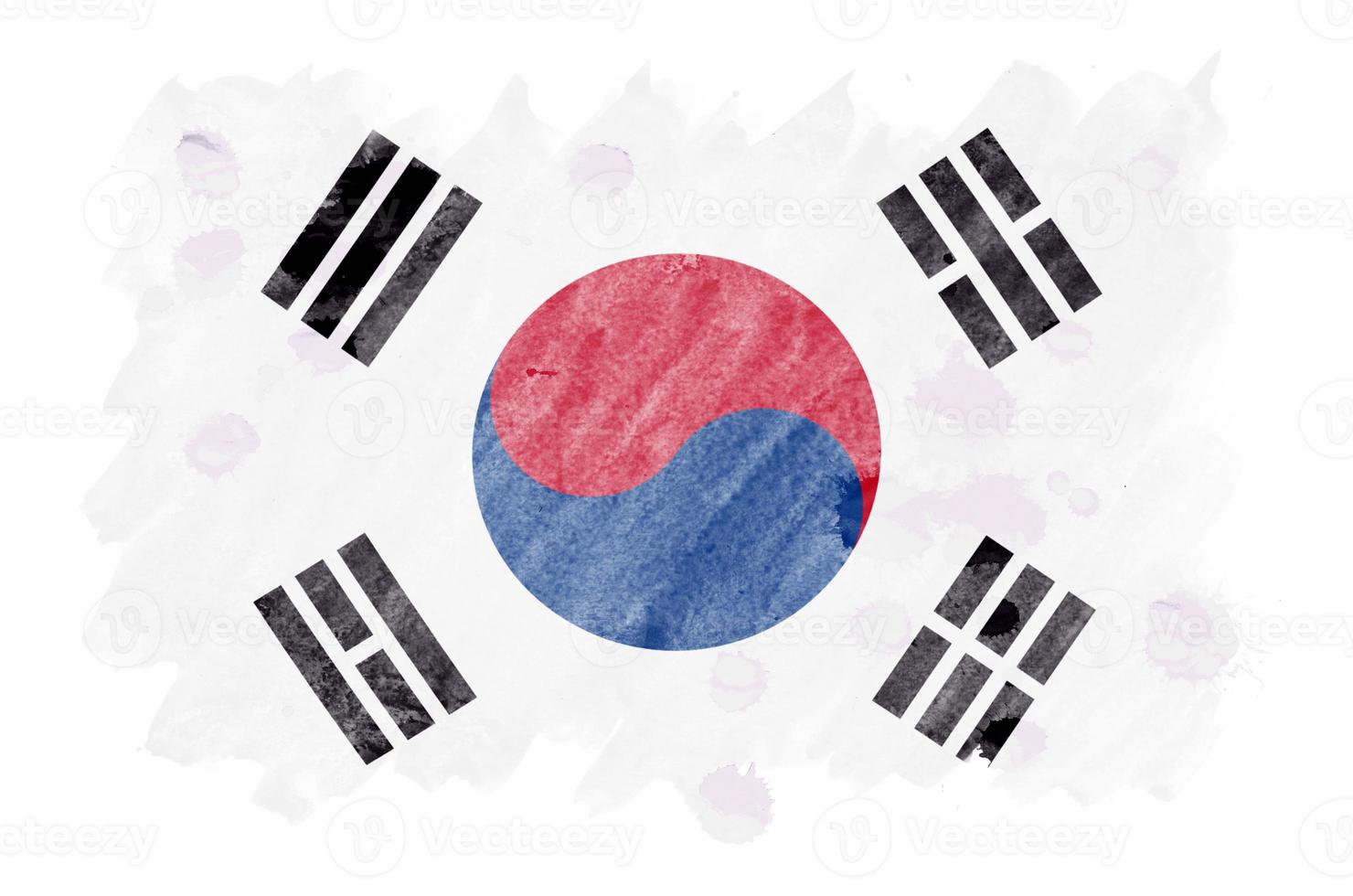 South Korea flag is depicted in liquid watercolor style isolated on white background photo
