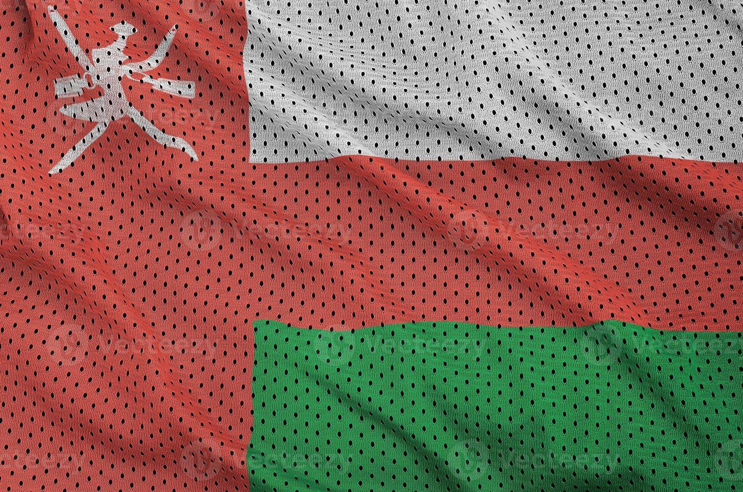 Oman flag printed on a polyester nylon sportswear mesh fabric wi photo