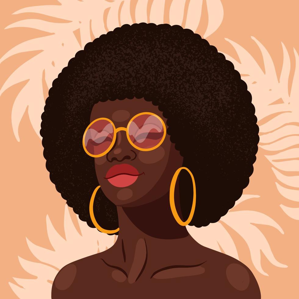 Young African American woman portrait. trendy flat style. Black strong girl, vector illustration