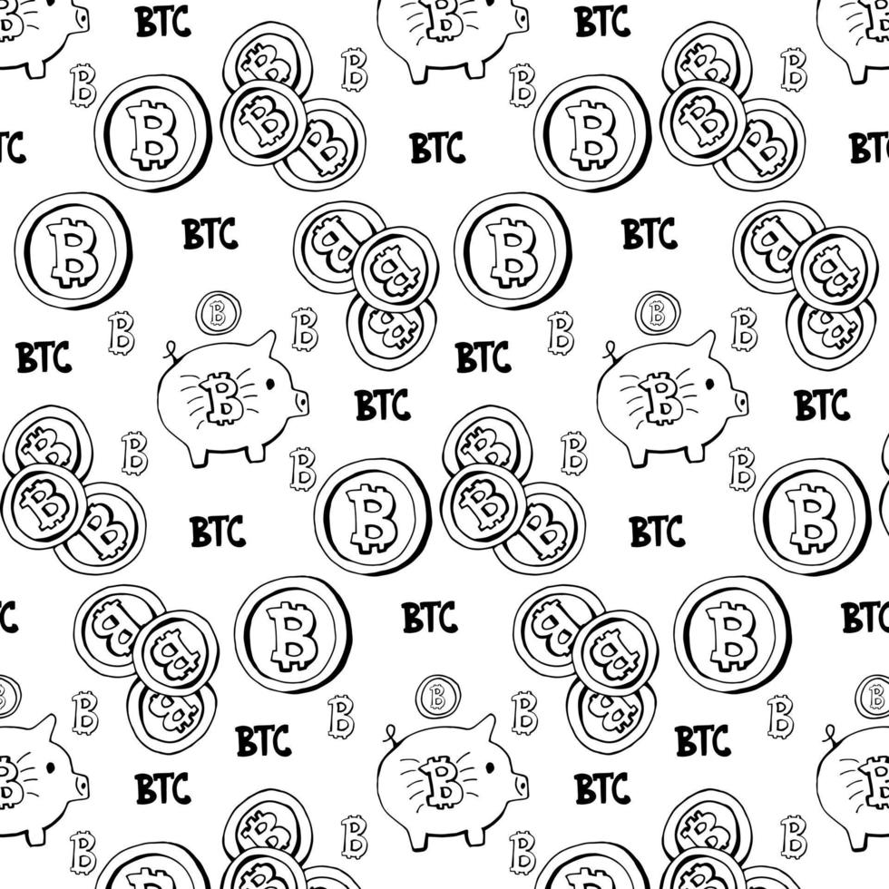 Black and white pattern with bitcoin coin vector
