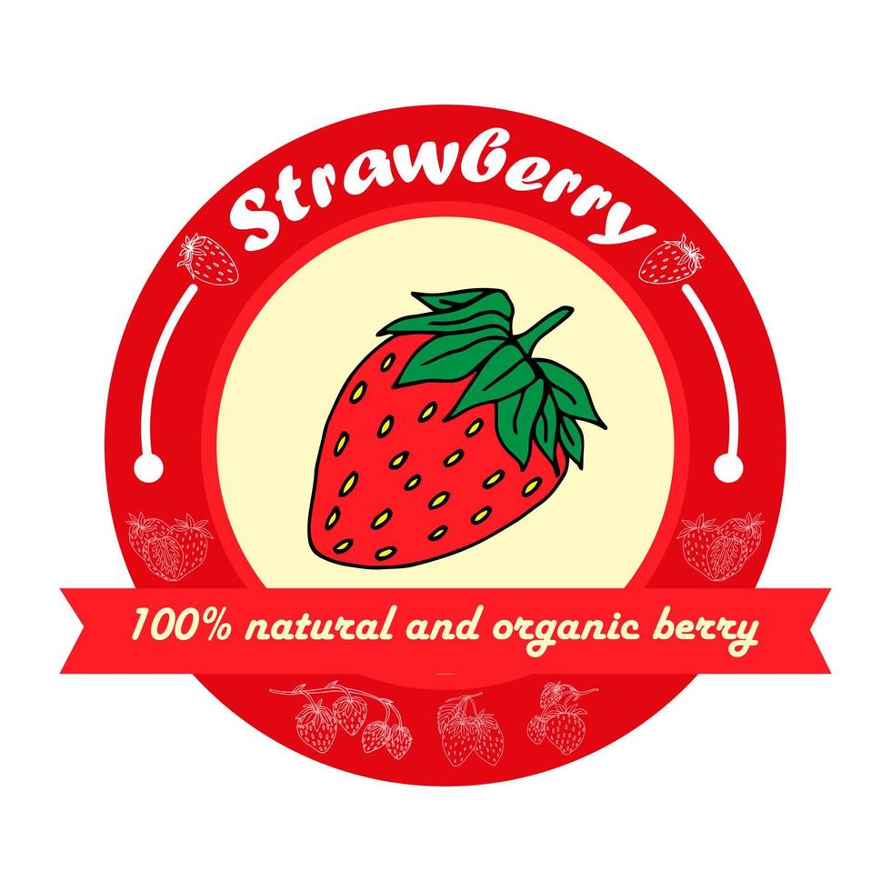 Strawberry jam label template isolated on white background. vector