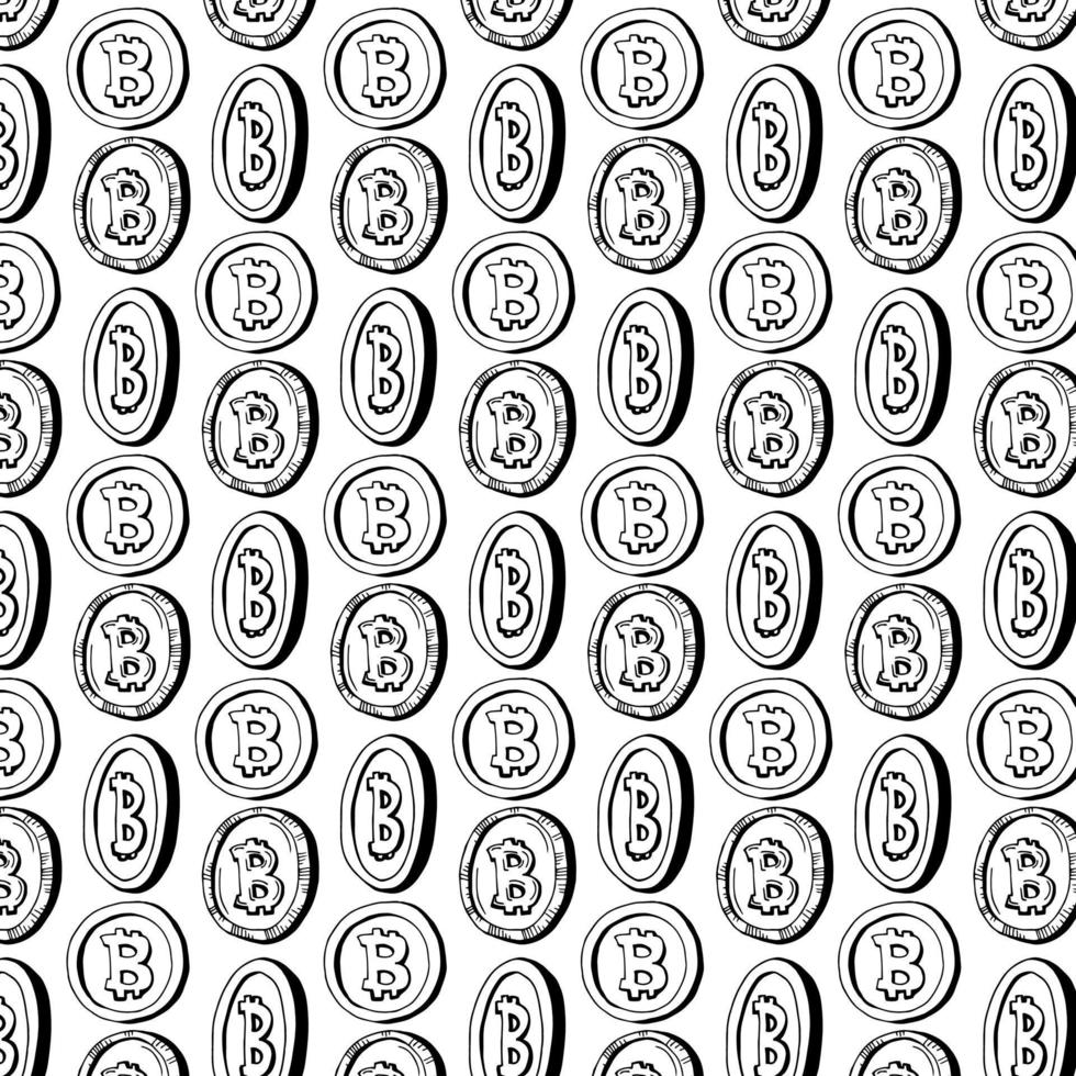 Black and white pattern with bitcoin coin vector