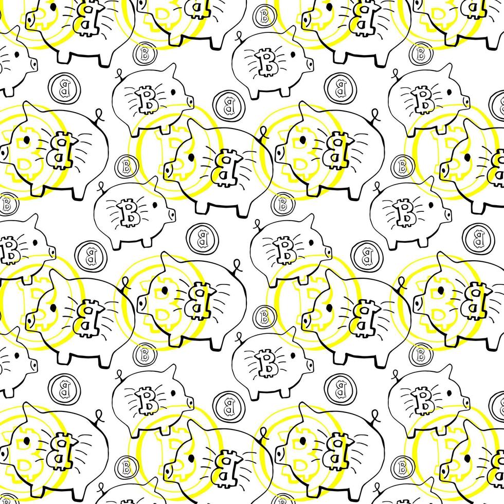 Black and white pattern with bitcoin coin vector