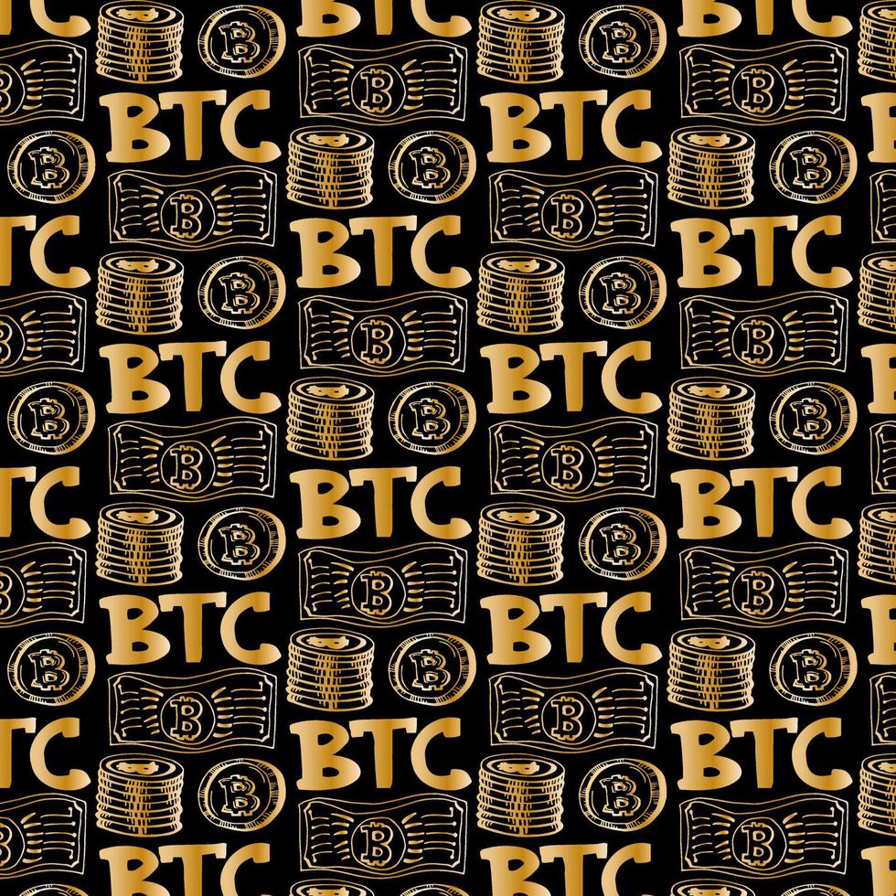 Black and white pattern with bitcoin coin vector