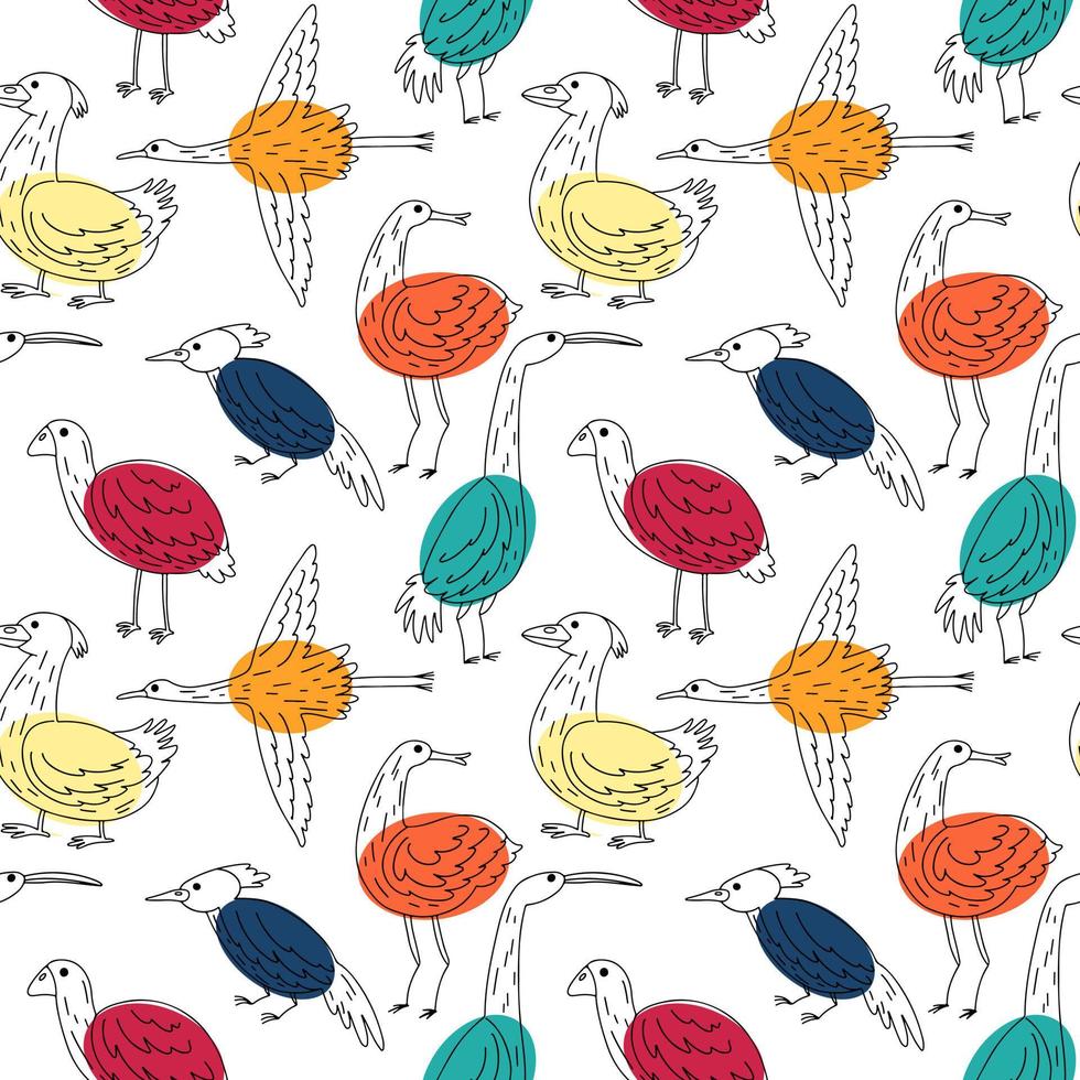 pájaros lindos de patrones sin fisuras. colección de pájaros dibujados a mano de garabatos. lindo fondo para impresión textil, papel de regalo. ilustración vectorial vector