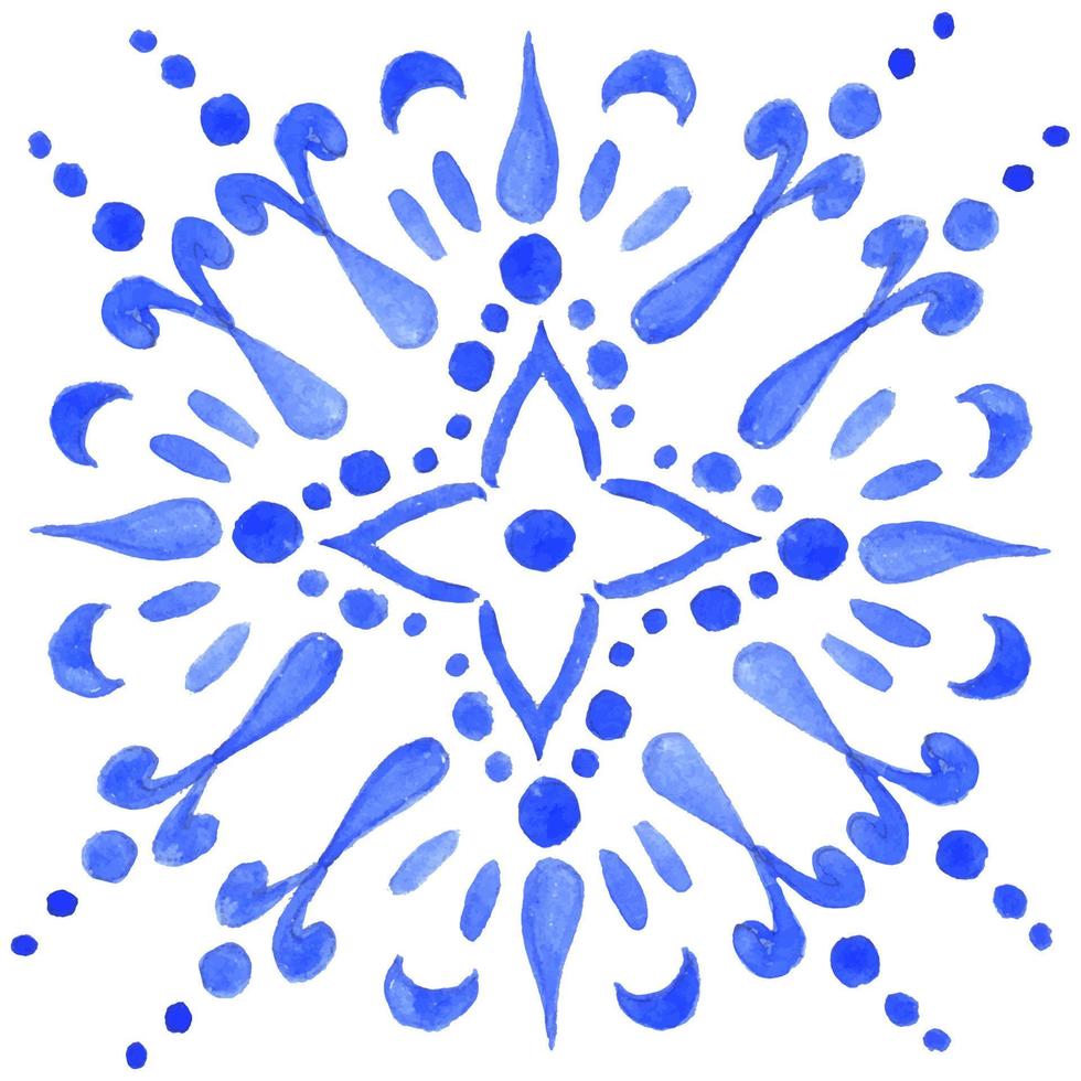 Azulejos Portuguese Dutch tile in shades of blue color. Baroque tile. Turkish ornament, Moroccan tile mosaic, Talavera ornament. vector