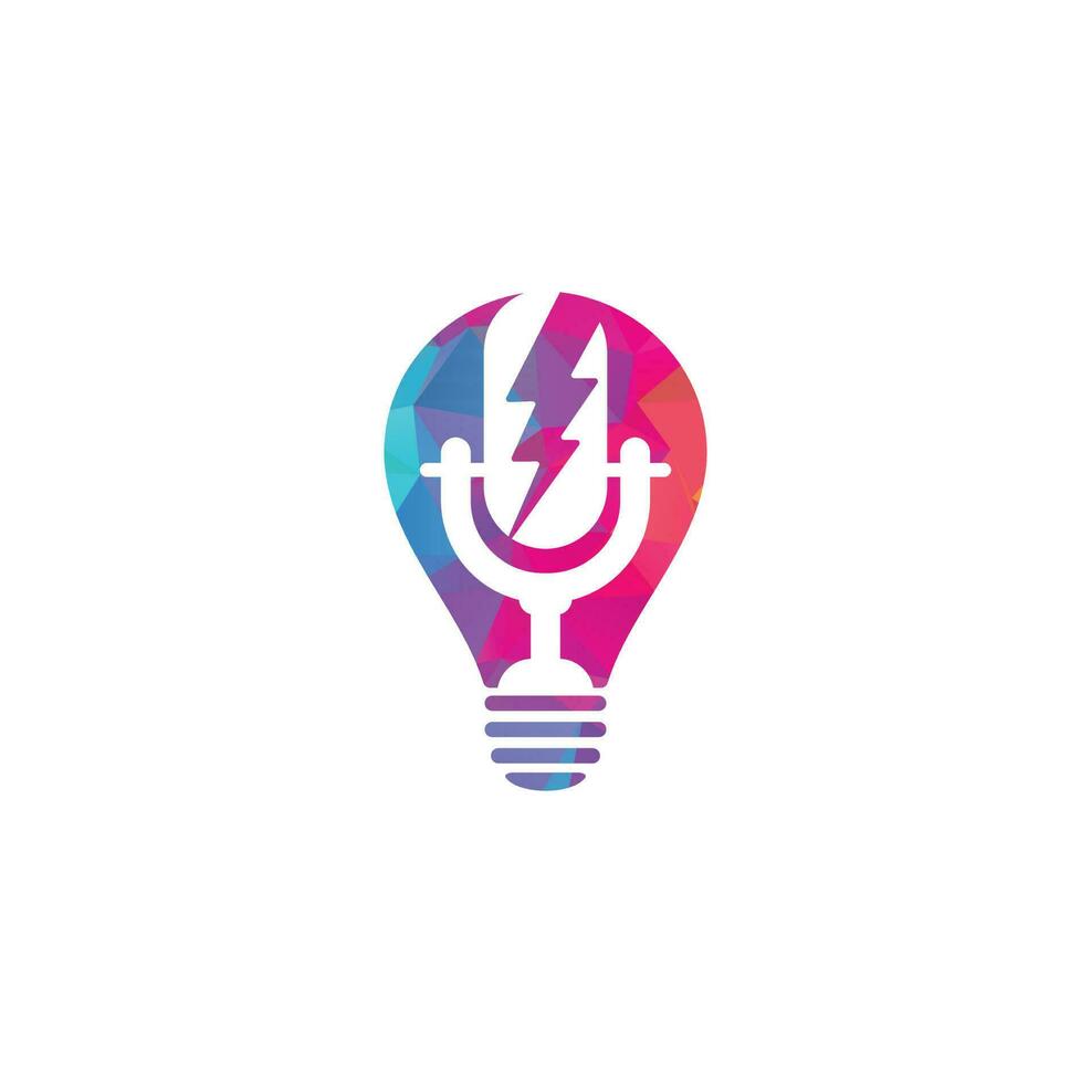 Podcast and thunder bulb shape concept logo design. vector