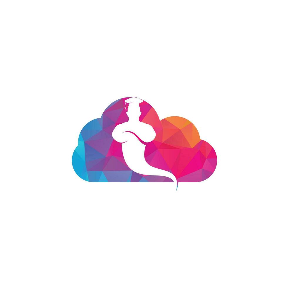 Graduate Genie cloud shape concept logo. Genie Logo Design. Magic Fantasy genie concept logo. vector