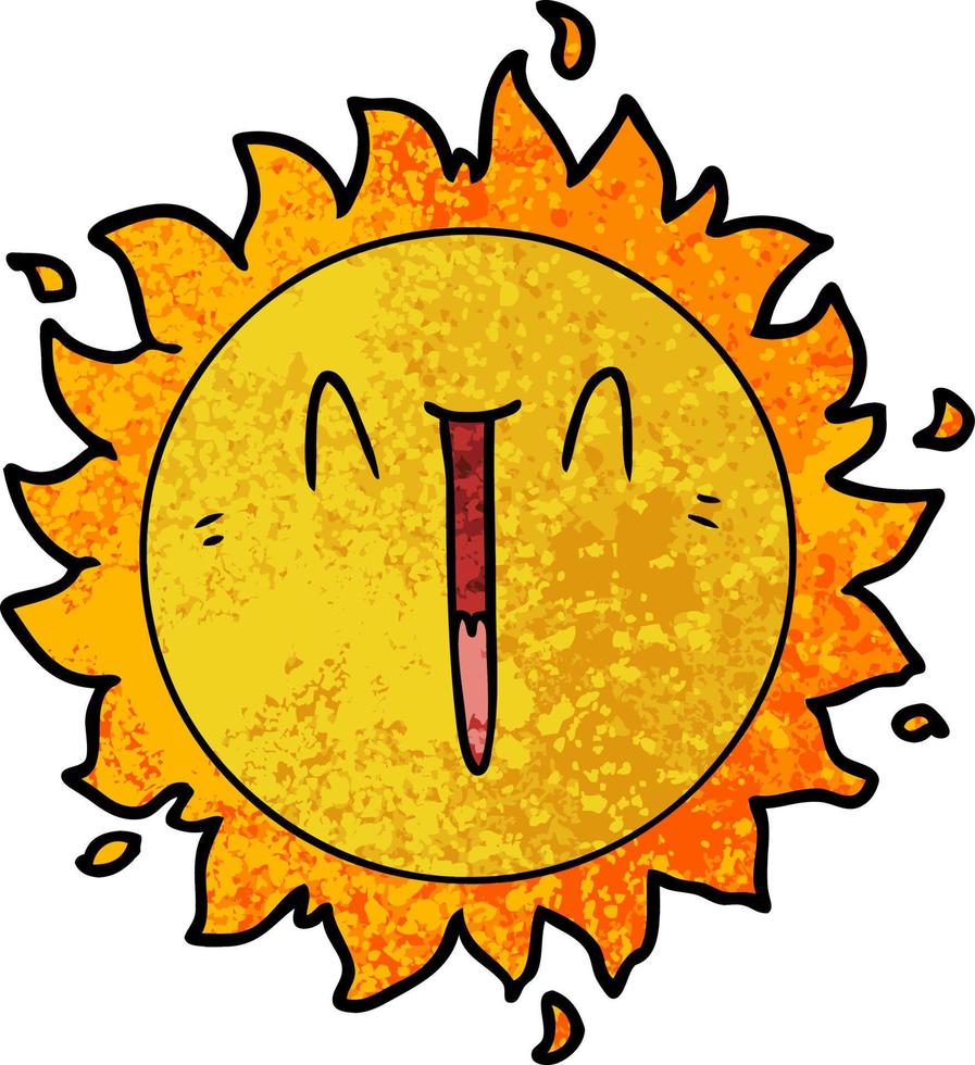 Retro grunge texture cartoon happy sun vector