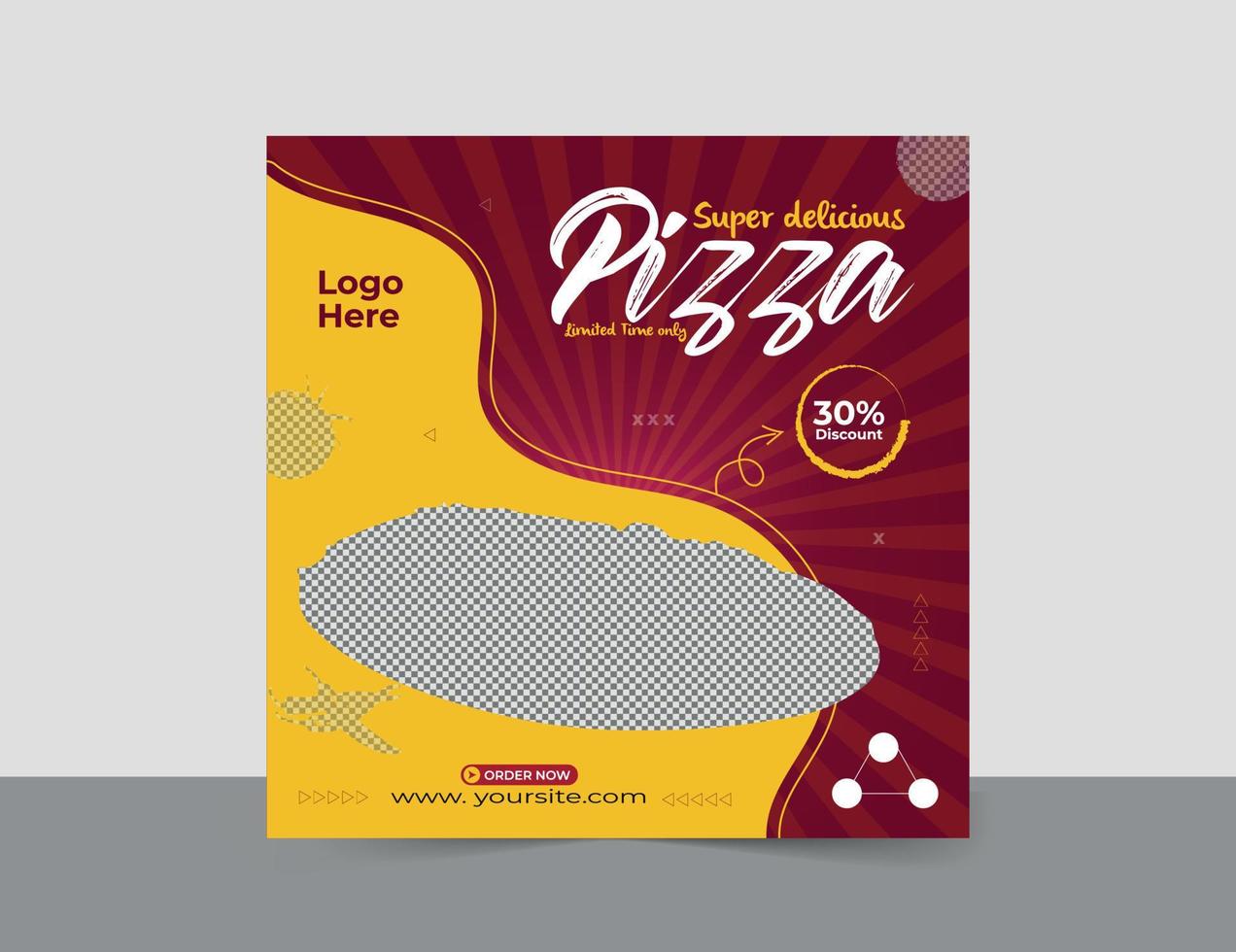 delicioso menú de pizza publicación en redes sociales y diseño de plantilla de banner web vector