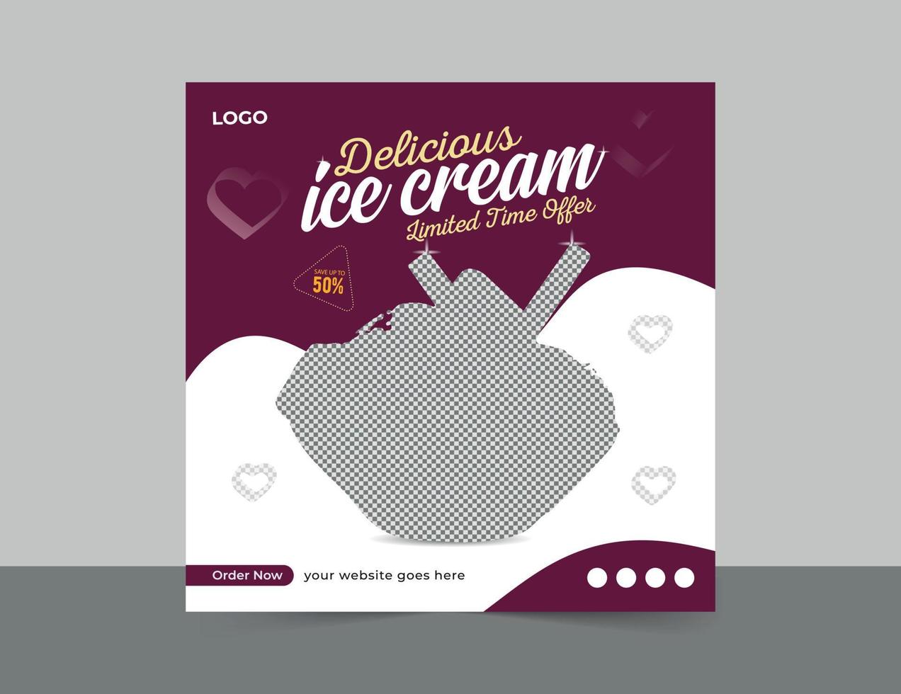 delicioso súper helado publicación en redes sociales y diseño de plantilla de banner web vector