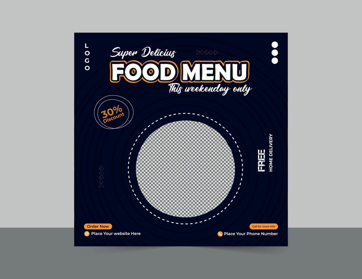Delicious food menu social media post and web banner template design vector