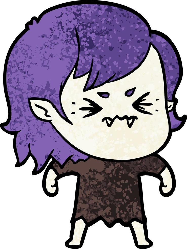 chica vampiro de dibujos animados de textura grunge retro vector