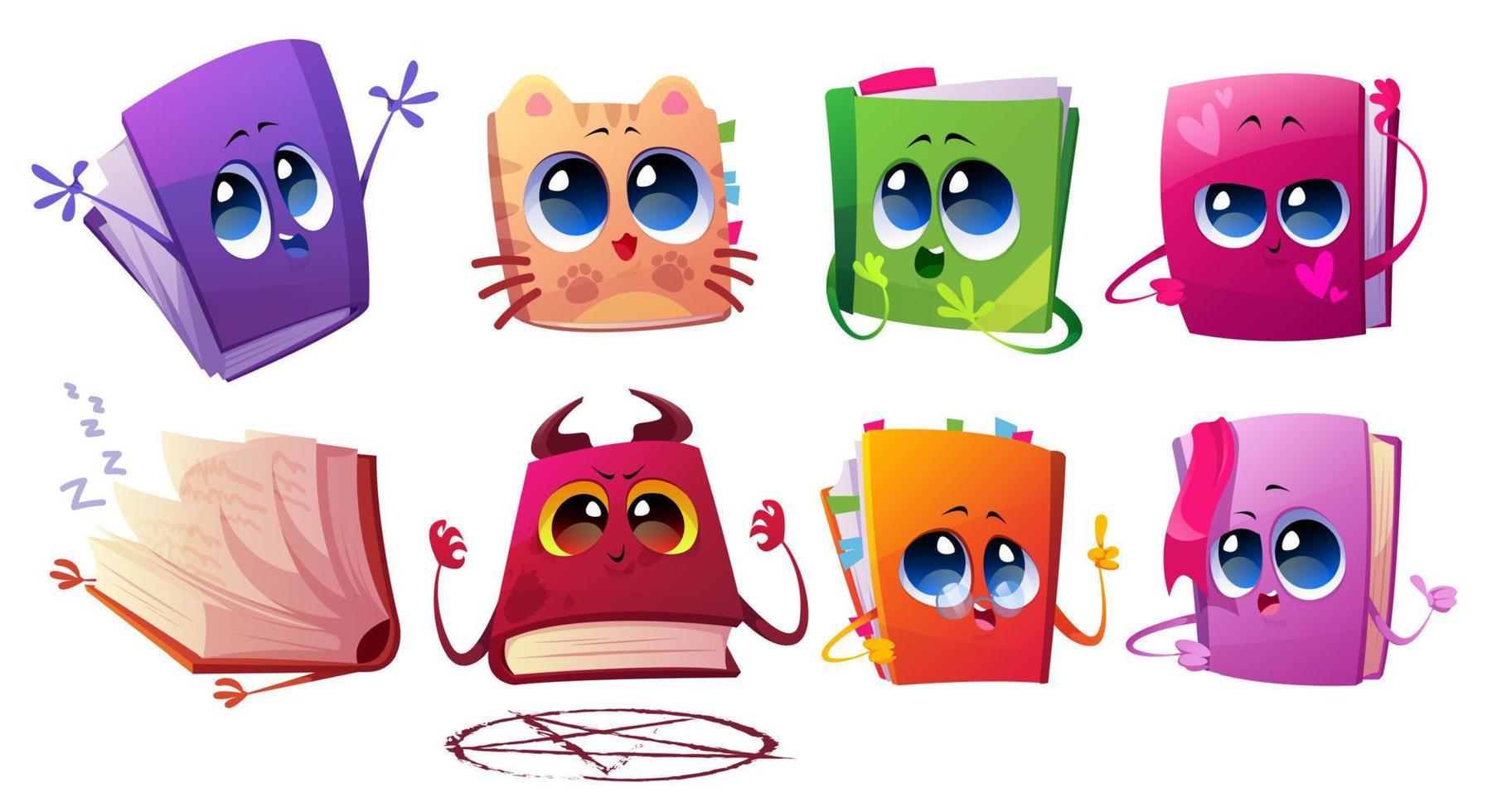 Cute books characters with bookmarks and glasses vector