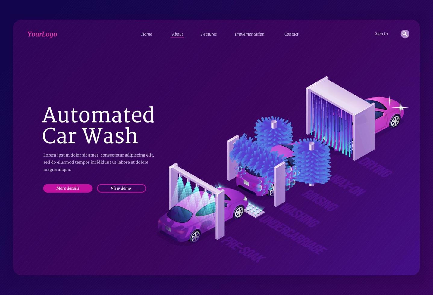 Vector banner of automated car wash