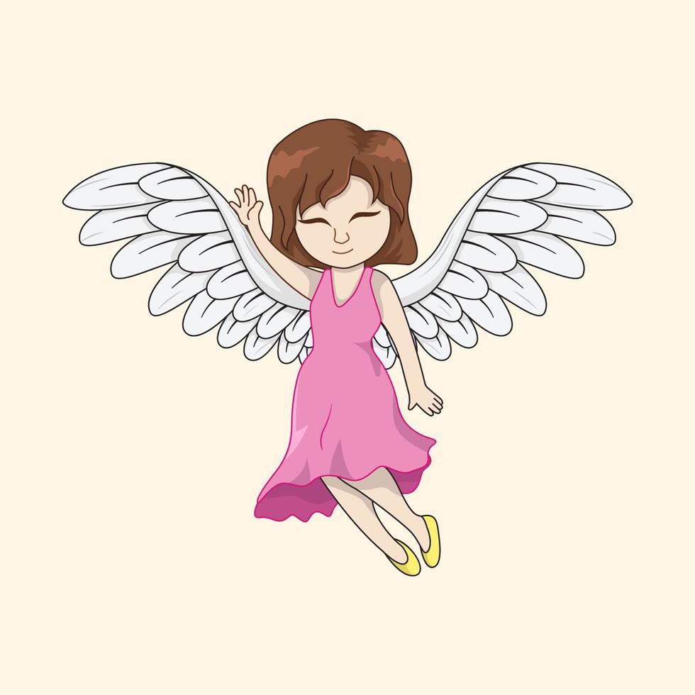 cute angel flying in pink dress vector