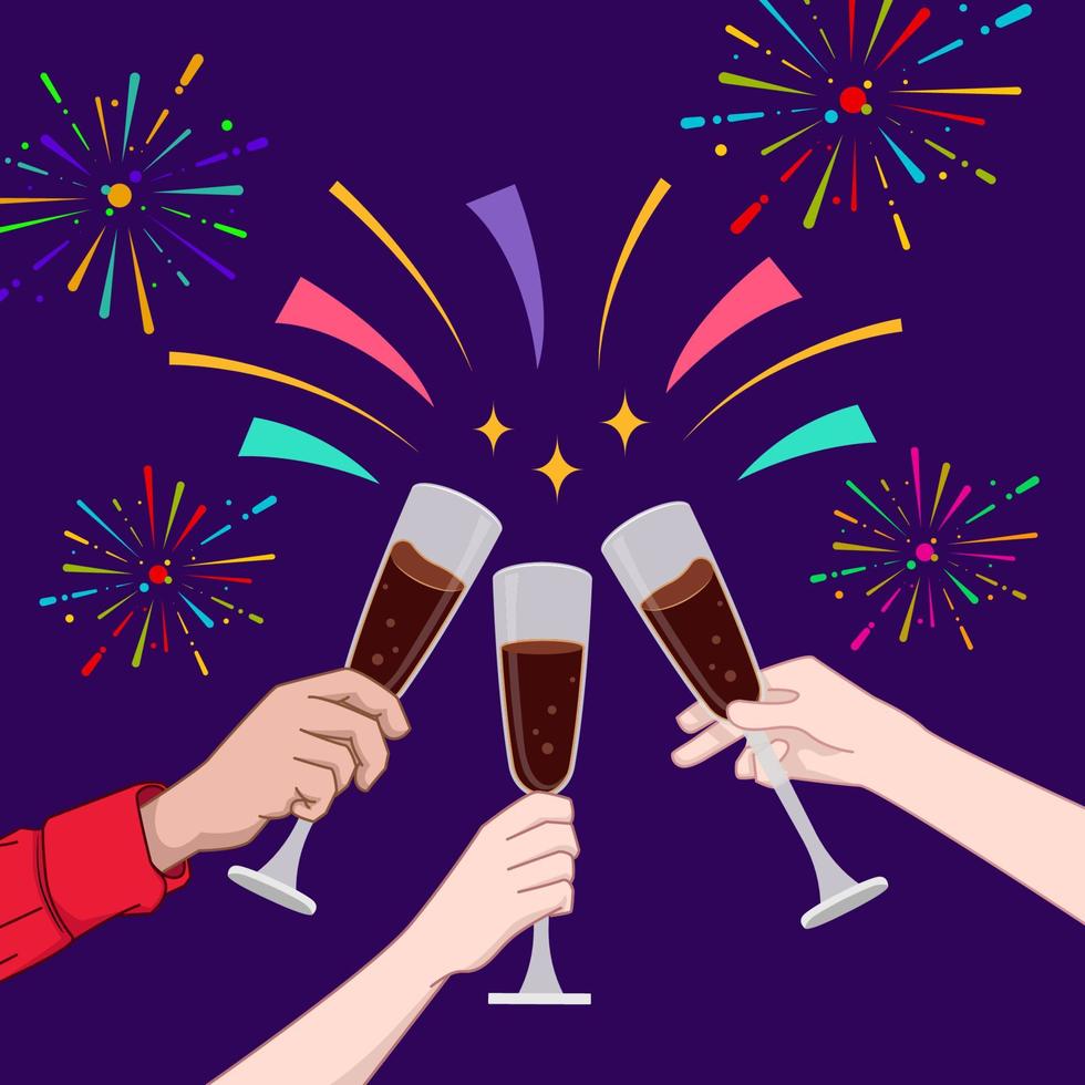 Happy new year background with three glasses of champagne vector