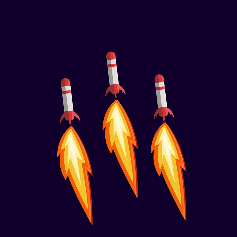 Missiles launch and takeoff fire column Combat missiles launches vector illustration