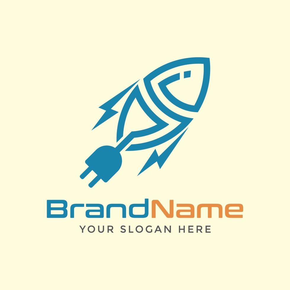 Fish logo with tail like a power plug Elecrtic vector