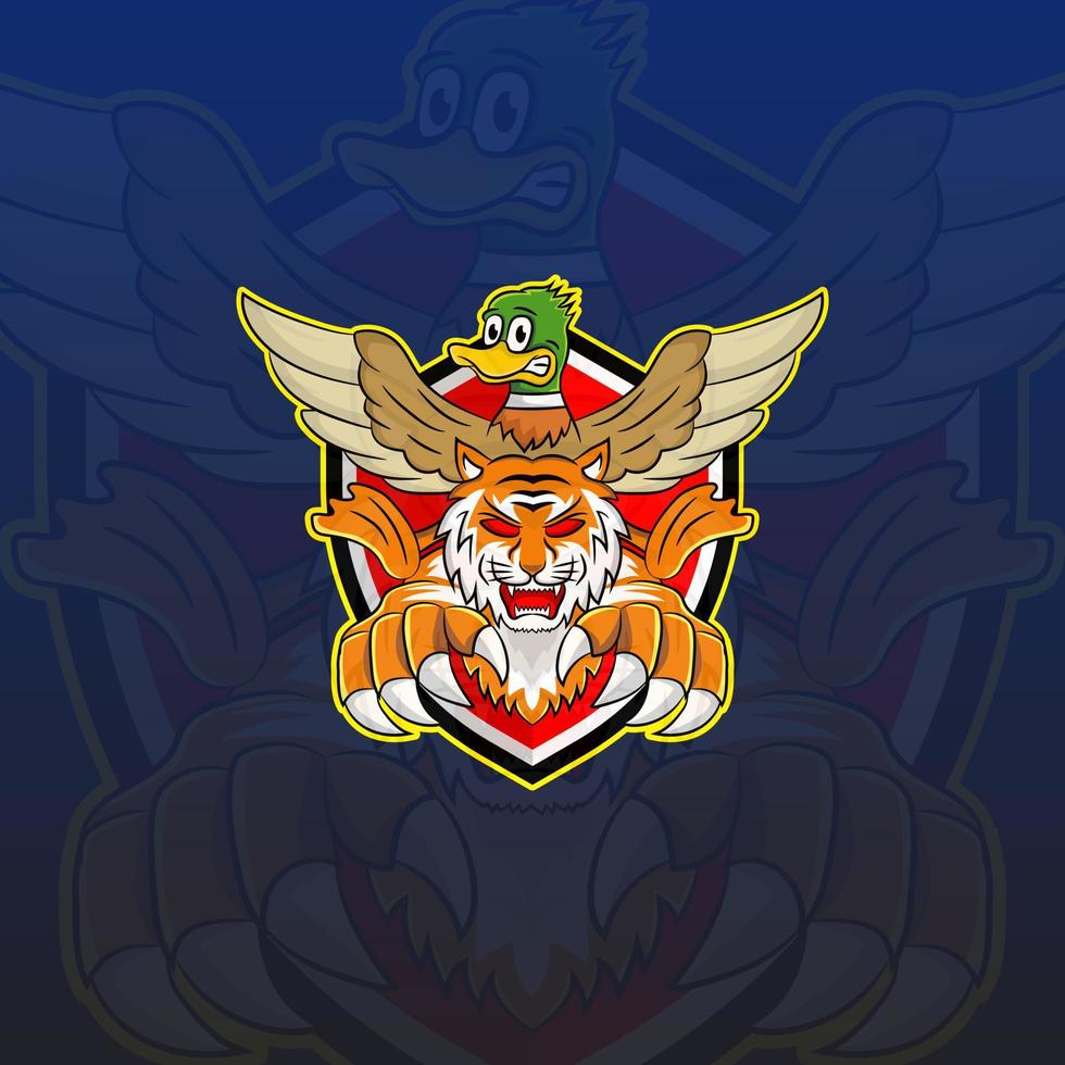 mascota del logotipo de tigre y pato esport vector