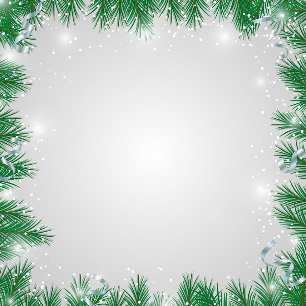 Merry Christmas background with fir branches, snow and serpentine vector