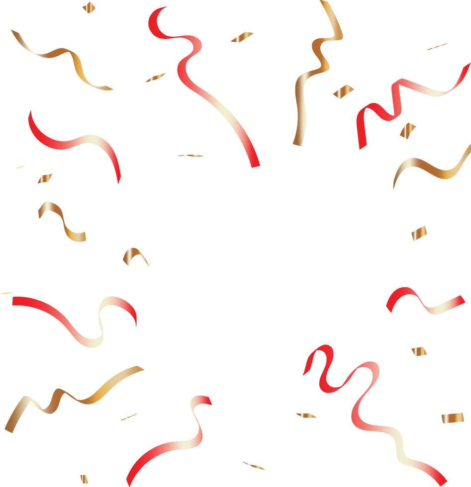 Red And Gold Confetti And Ribbon Falling On Transparent Background. Celebration Birthday. Vector Illustration.