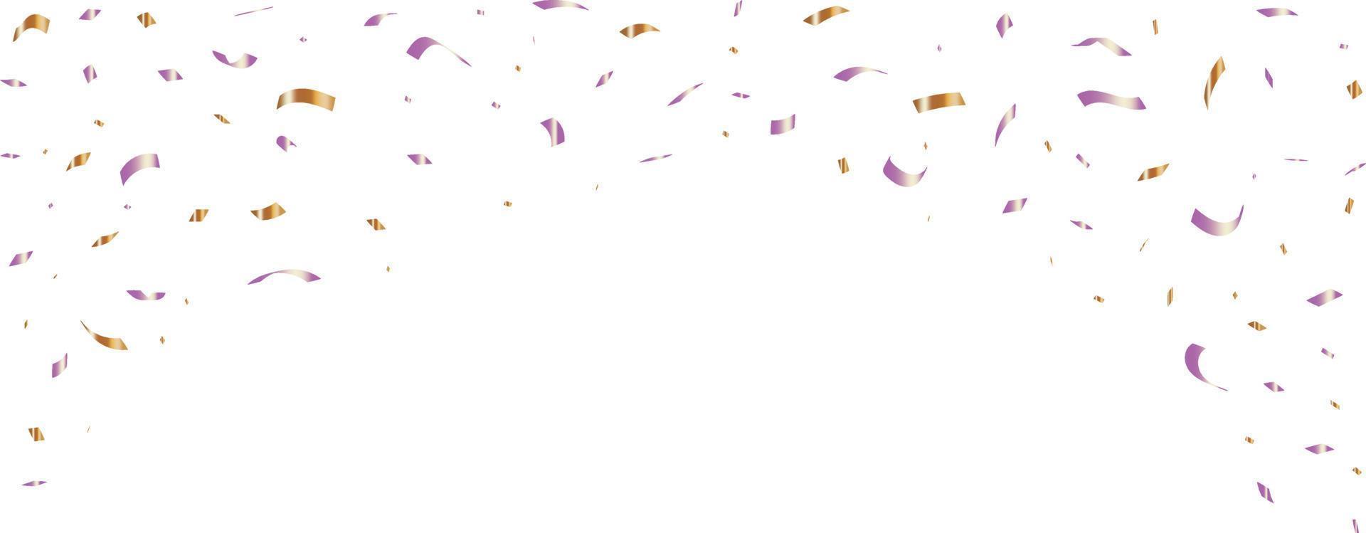 Purple And Gold Confetti With Ribbon Falling On white Background. Celebration Birthday. Vector Illustration.
