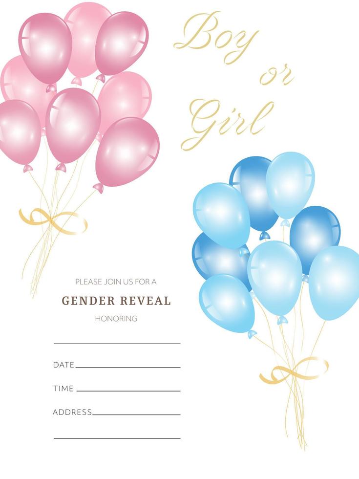 baby shower invitation with helium balloons on blue and pink background. Vector illustration