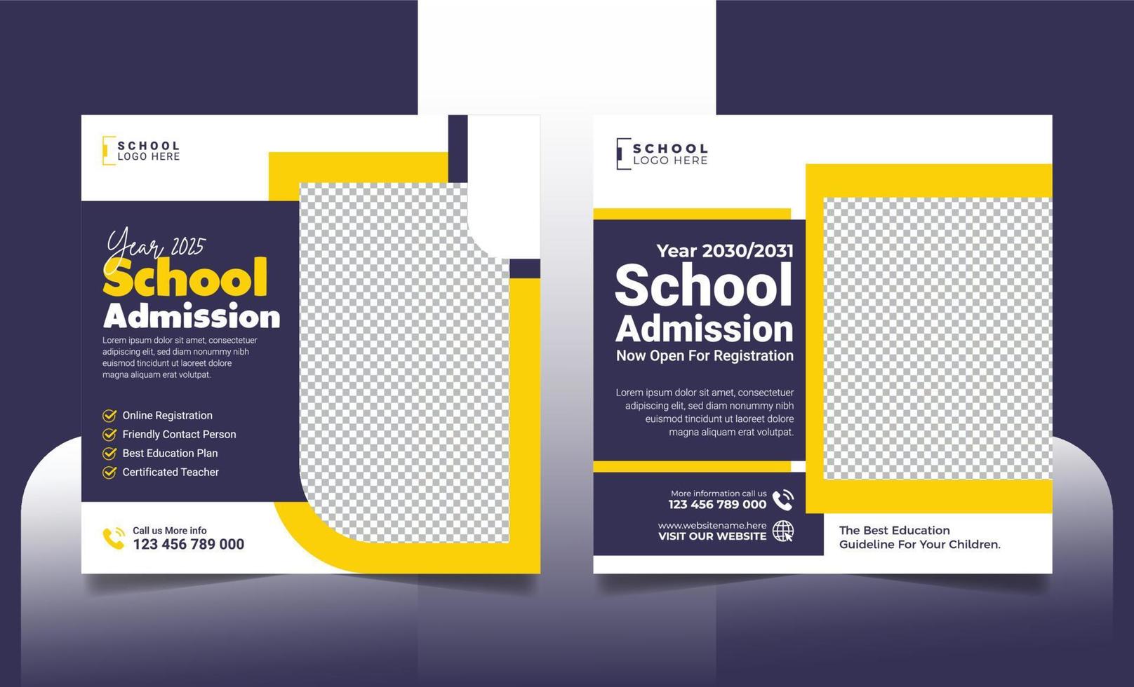 School admission social media post banner, educational social media post square flyer back to school web banner design template vector