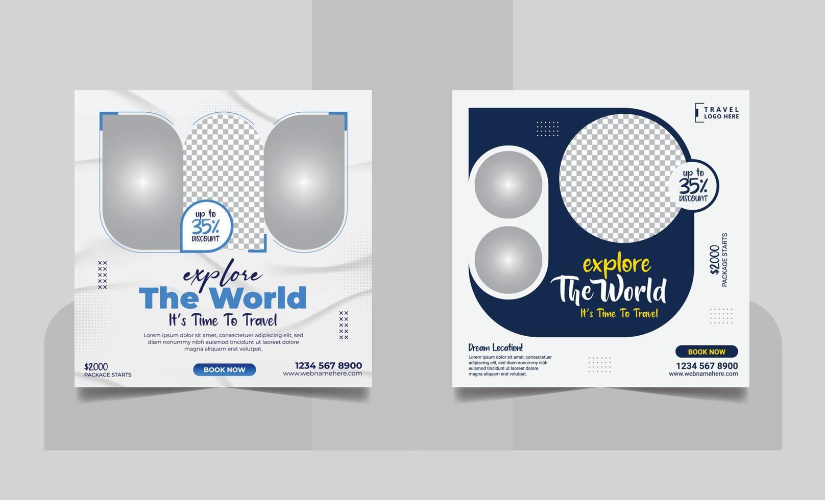 Travel tour promotion holiday vacation social media post or explore world travelling business social media square web banner template vector