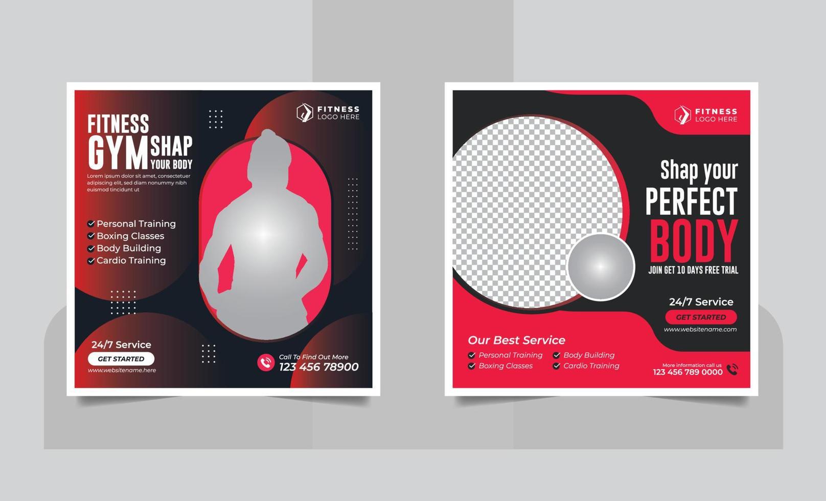 Fitness Social media post template design or Gym workout and Sports web banner design template vector