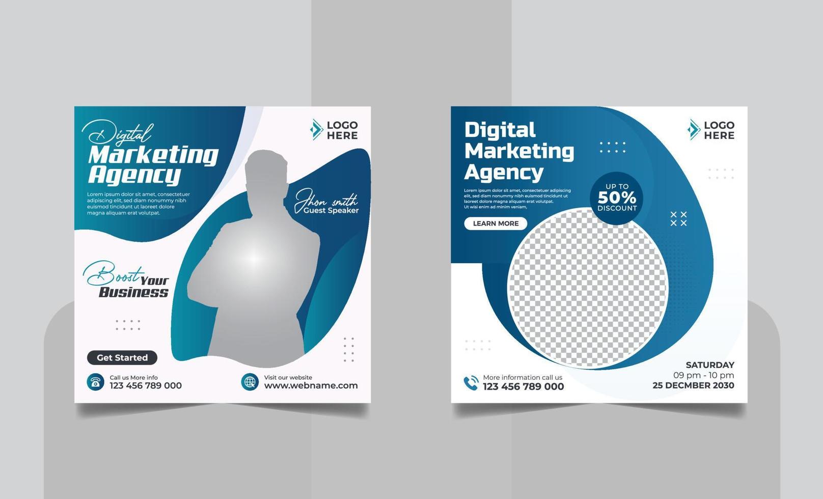Digital Marketing Agency Social Media Post Set, Corporate Business Promotion Online Webinar Social Media Web Banner, Square Flyer Design Template vector