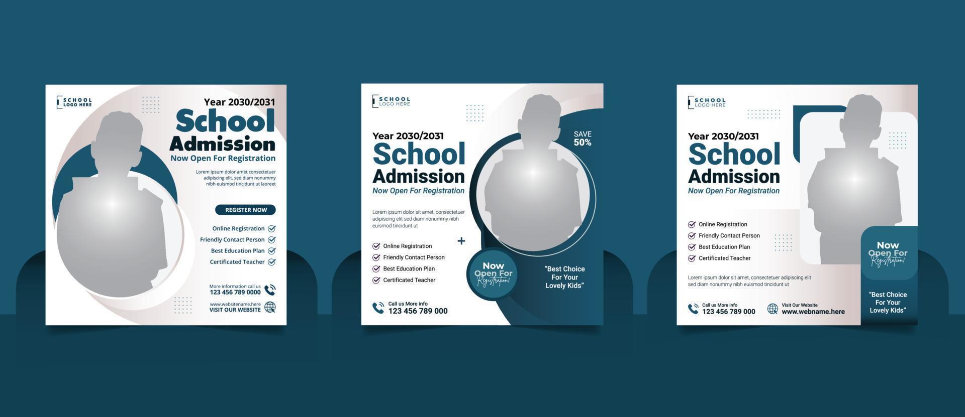 School admission social media post banner, educational social media post square flyer back to school web banner design template vector