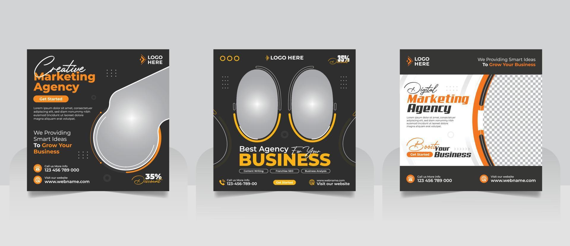 Digital Marketing Agency Online Webinar Social Media Post Set , Corporate Business Promotion Social Media Web Banner, Square Flyer Design Template vector