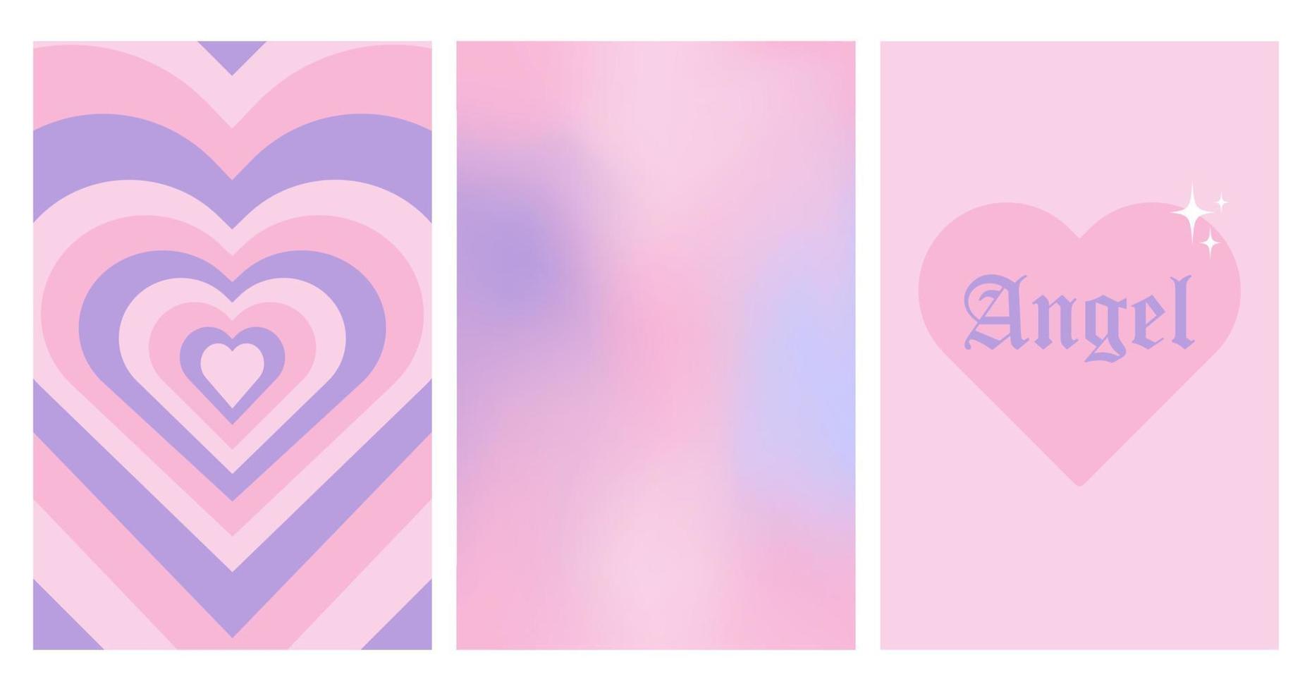 set of y2k posters, 90s 2000s nostalgia, gradient background, heart, trendy glamorous illustration vector