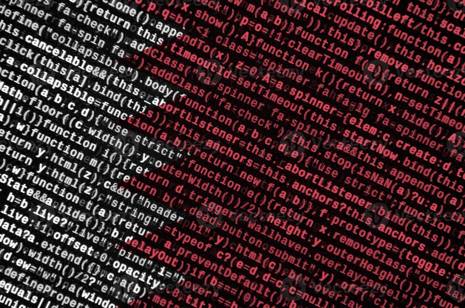 Bahrain flag is depicted on the screen with the program code. The concept of modern technology and site development photo
