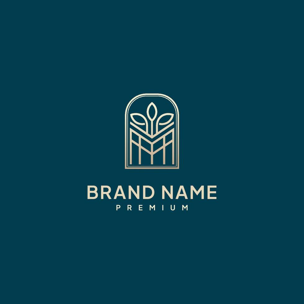 Vintage Line Logo Farm Growing Company Farm Logo Design Seed Leaf Growing Farm vector