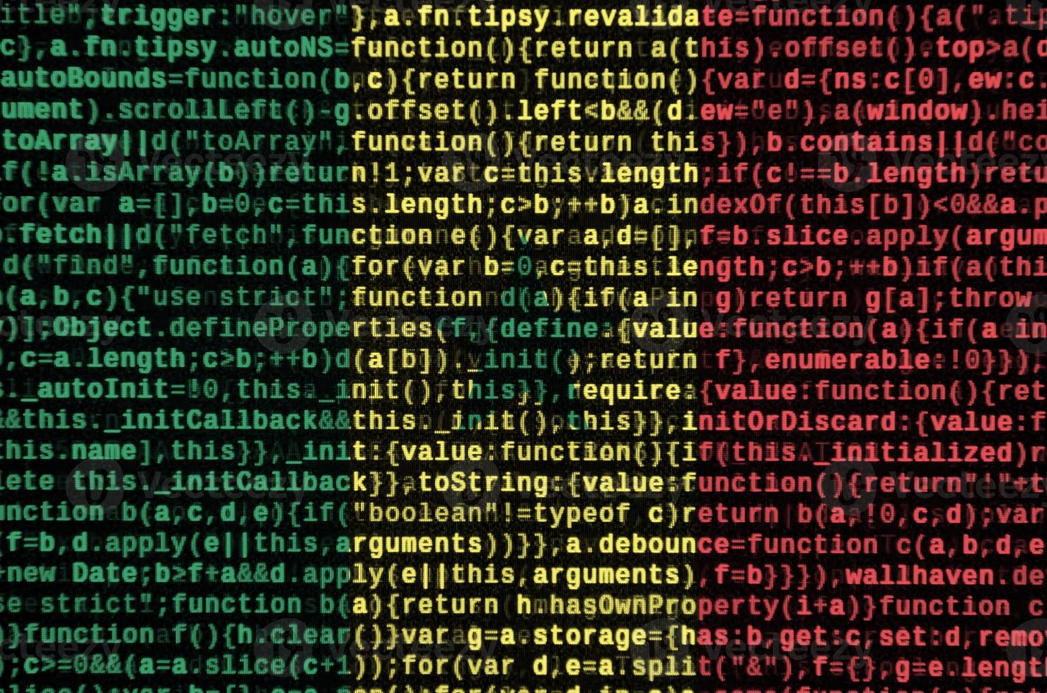 Senegal flag is depicted on the screen with the program code. The concept of modern technology and site development photo