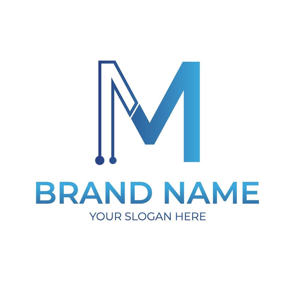 M alphabet technology logo icon design vector